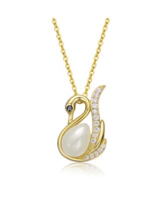 Genevive Sterling Silver 14k Gold Plated Faux Pearl & Cubic