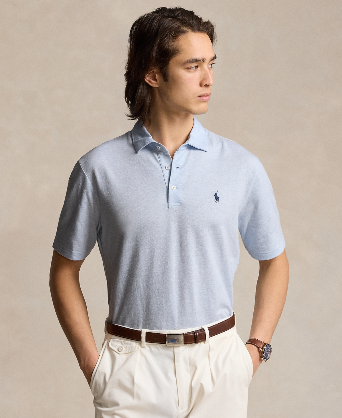 Polo Ralph Lauren Men's Classic-Fit Cotton-Linen Mesh Polo Shirt -white