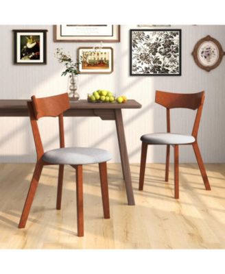 Wooden Dining Chair Set of 2 with Rubber Wood Legs and Padded Seat Cushion