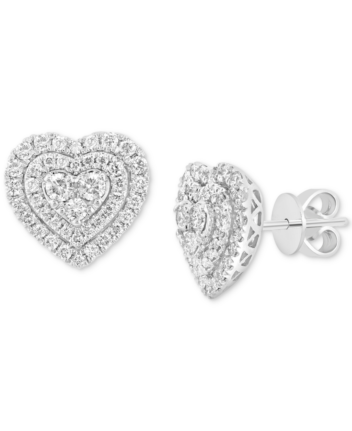 Effy Collection Effy Diamond Heart Halo Cluster Stud Earrings (7/8 Ct. T.w.) In 14k White Gold