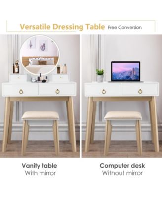 Makeup Vanity Table Set with Touch Screen Dimming Mirror and 3 Color Lighting Modes