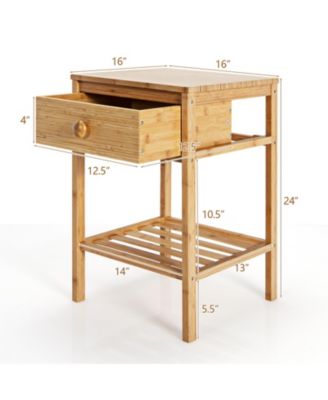 Set of 2 Bamboo End Tables with Drawer and Open Shelf