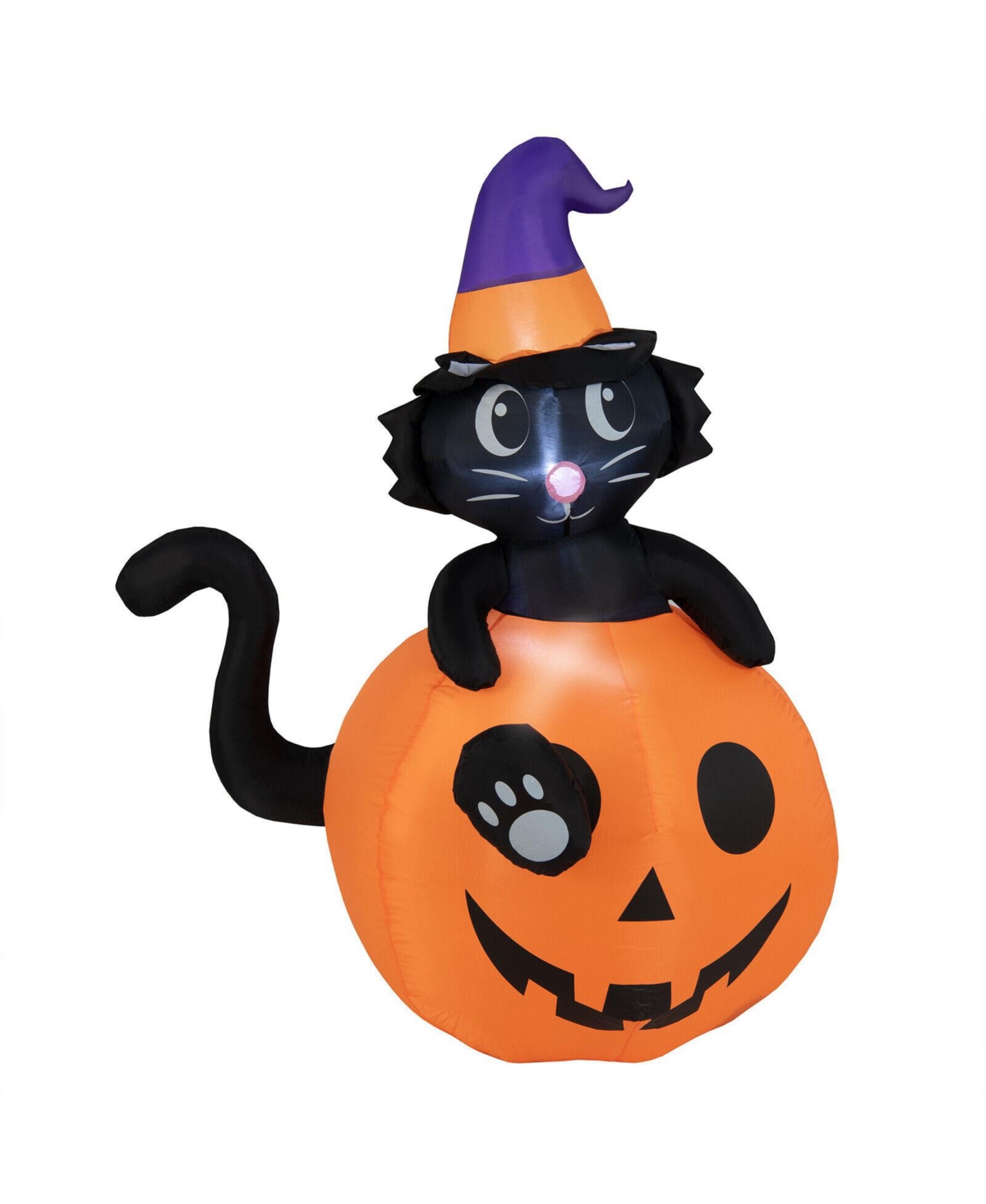 5 Feet Inflatable Halloween Pumpkin with Witch's Black Cat - Orange