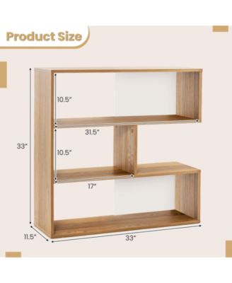 Concave Bookshelf 3-Shelf Open Bookcase with Anti-Toppling Device for Living Room Study Office