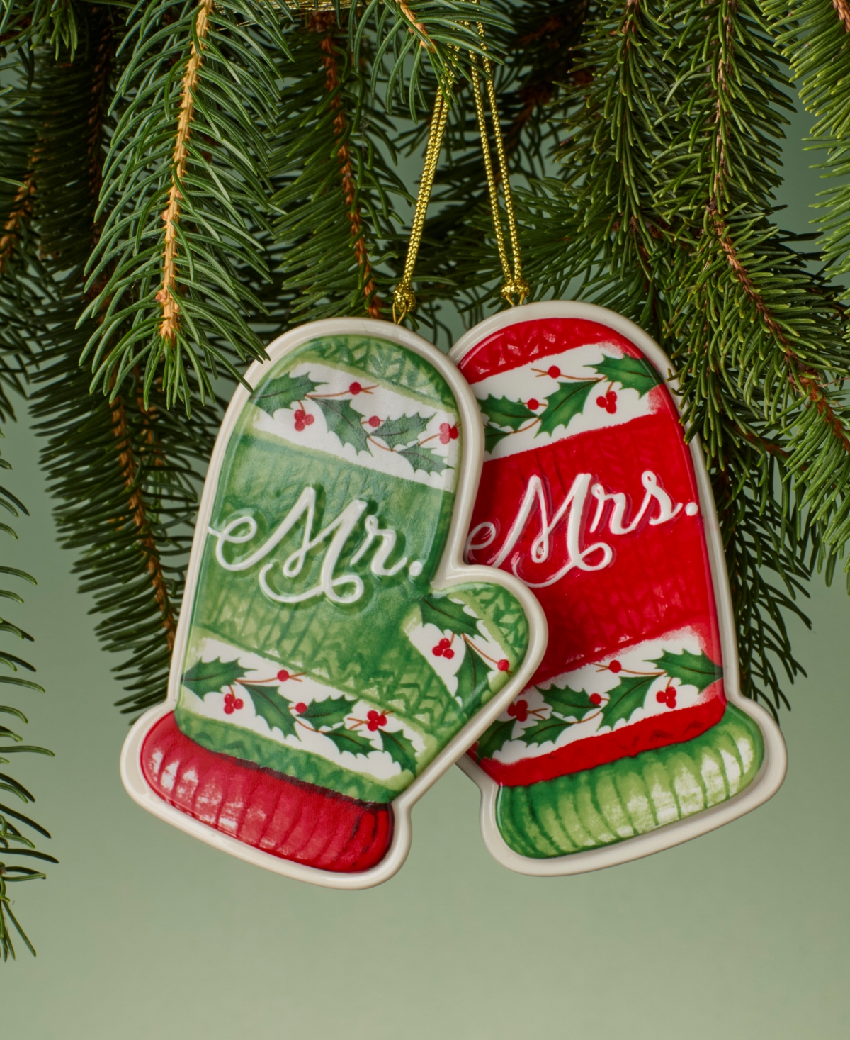 Lenox Mr. & Mrs. Mitten Ornament Set In Ivory