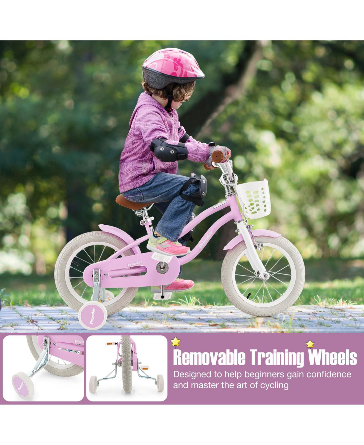 Детская игрушка VEBREDA 18 Inch Kids Bike with Dual Brake System & Training Wheels, Ages 3-8, цвет: Фиолетовый — фото 3
