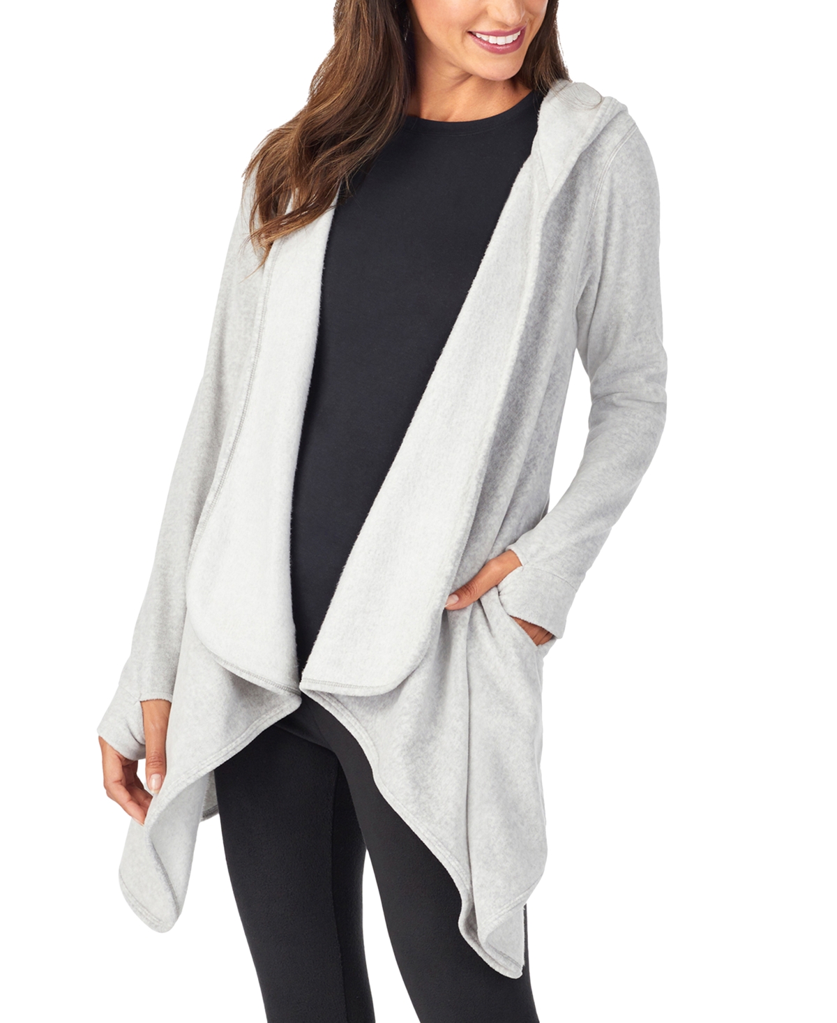Cuddl Duds Women s Fleecewear Stretch Hooded Wrap Grey Heather Smart Closet