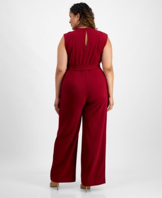 Tahari Plus Size Sleeveless Scuba Crepe Tie-Waist Jumpsuit