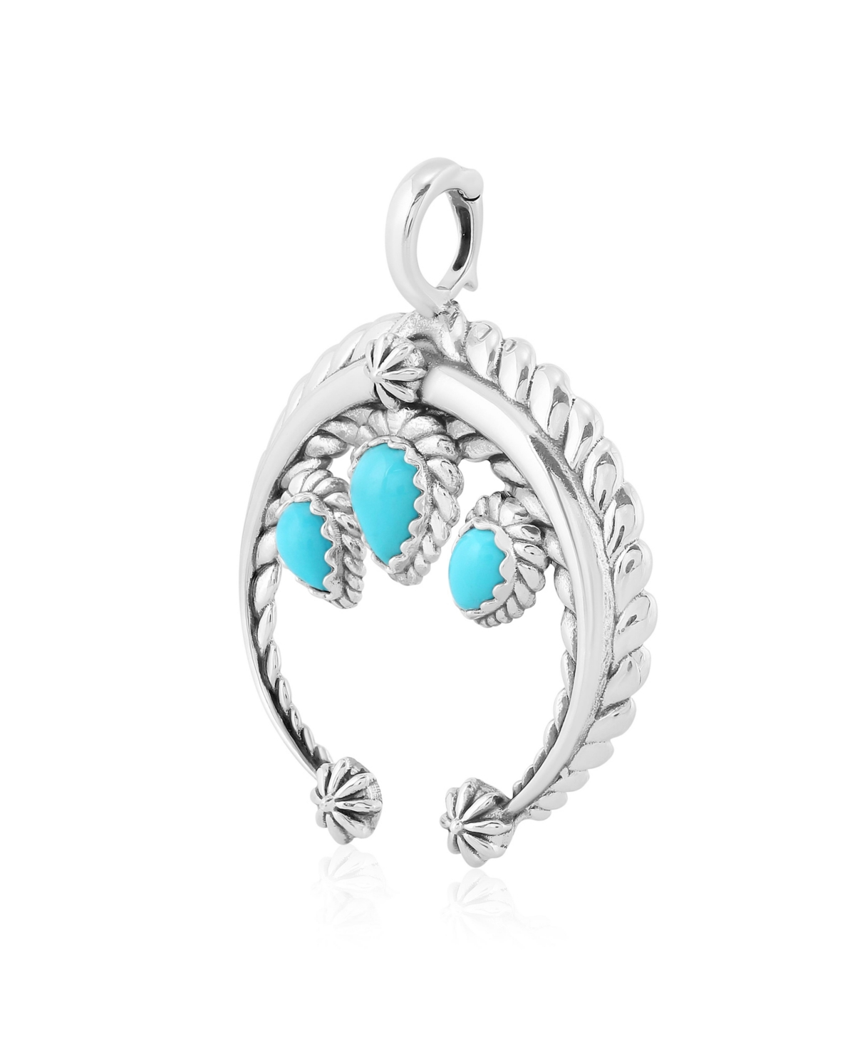 American West Jewelry Sterling Silver and Pear CutGemstone Rope Naja Pendant Enhancer - Blue turquoise