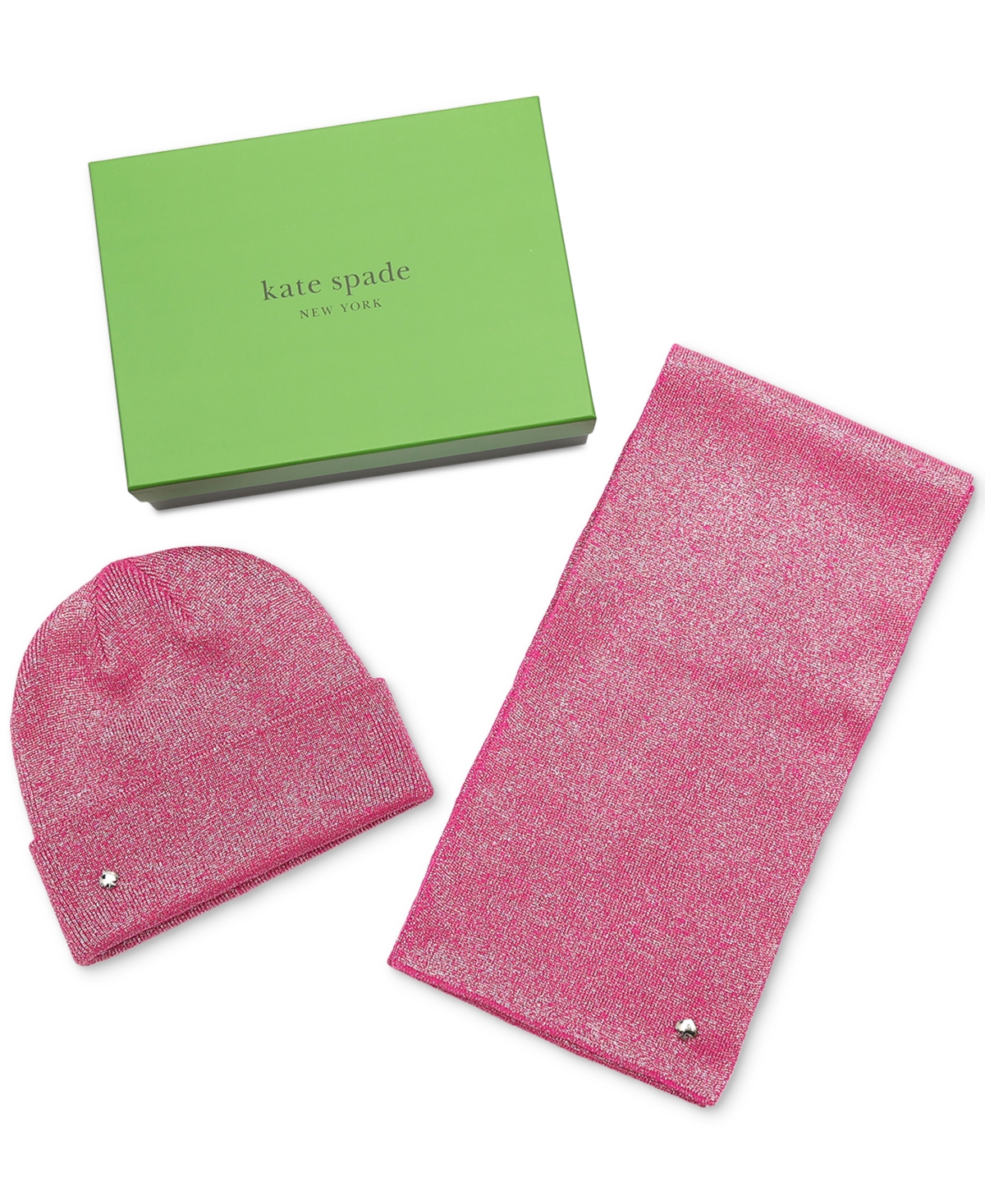 Shop Kate Spade Women's Metallic Beanie & Scarf Boxed Gift Set In Marker Pink