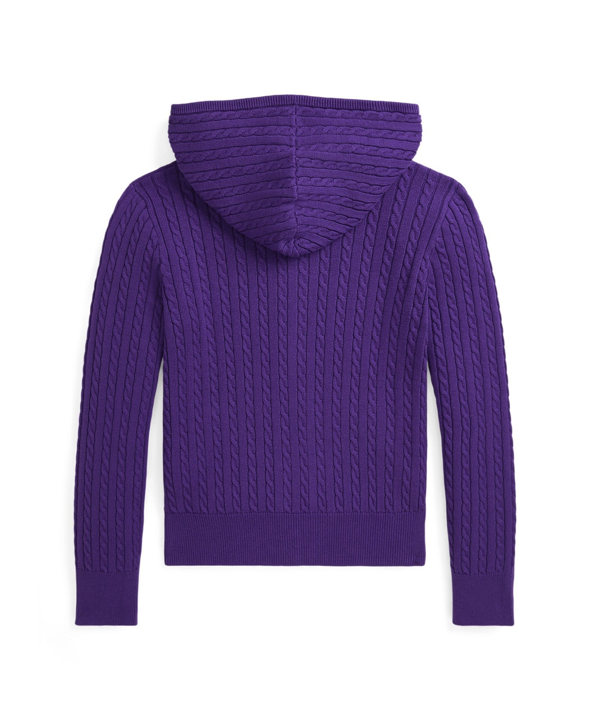 Polo Ralph Lauren Big Girls Mini Cable Cotton Full Zip Hoodie - Purple Cactus With Navy Pp