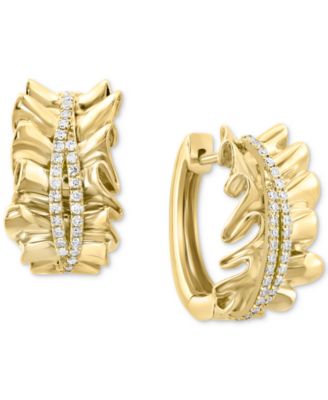 EFFY Collection - Diamond Double Row Wavy Huggie Hoop Earrings (1/4 ct. t.w.) in 14k Gold, 0.75"