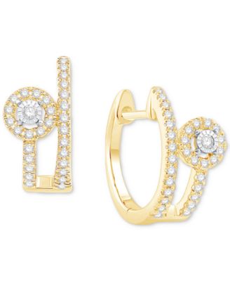 Macy's - Diamond Halo Double Row Hoop Earrings (1/4 ct. t.w.) in 10k Two-Tone Gold