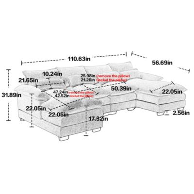 Modern Large chenille Fabric U-Shape Sectional Sofa