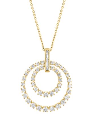 EFFY&reg; Diamond Round & Baguette Double Circle 18" Pendant Necklace (1-5/8 ct. t.w.) in 14k Gold