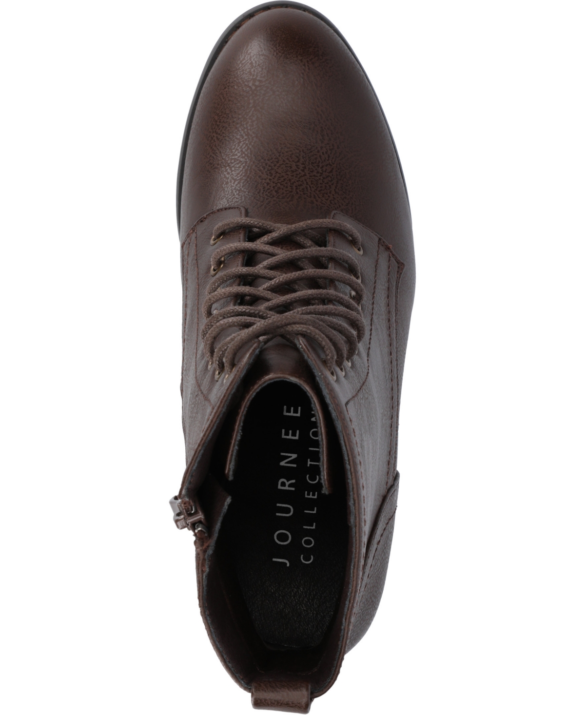 Journee Collection Women's Baylor Lace Up Stacked Heel Booties In Brown Pu