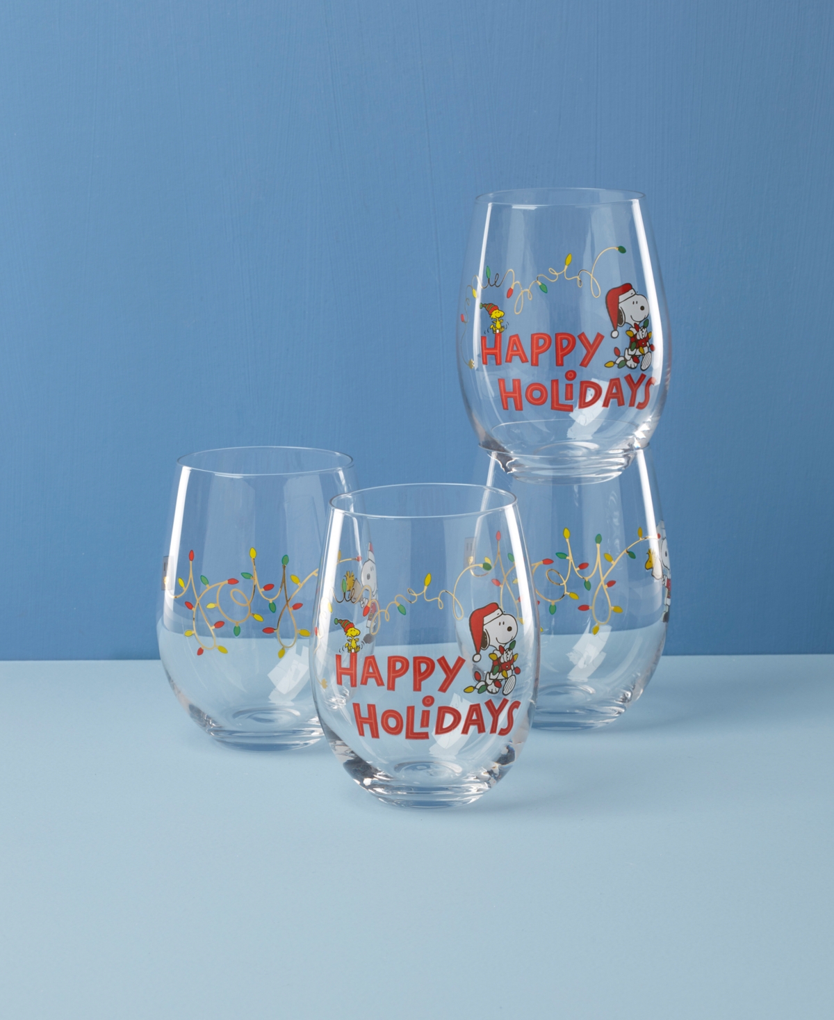 Lenox Snoopy Christmas Assorted Stemless Wine Glasses, Set of 4, Exclusively at Macy's