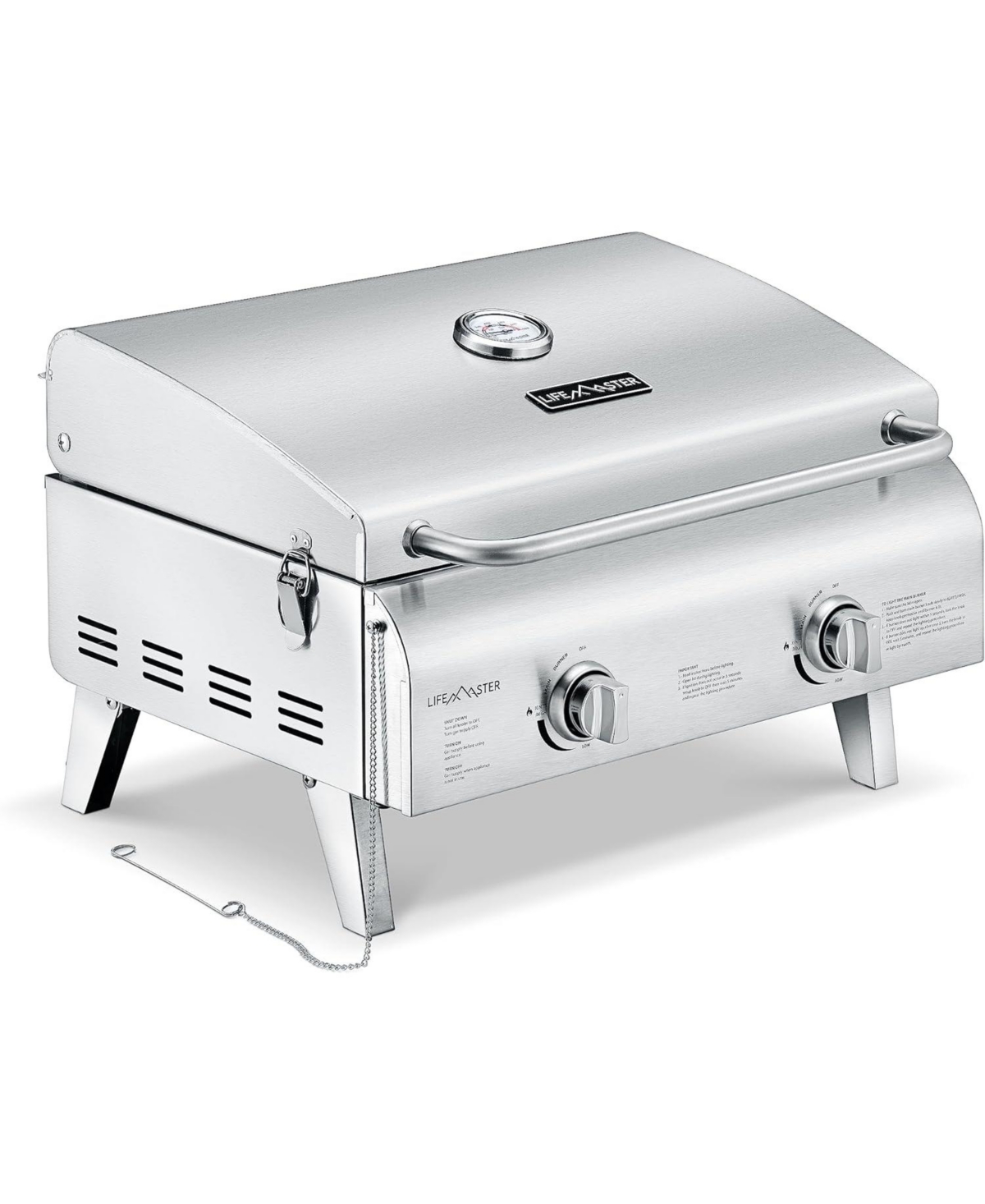Bakken- Swiss Portable Stainless Steel Gas Grill - 2 Burners Easy Clean Tabletop Bbq Propane Gas Grill with Foldable Legs and Wind Proof Lid for Campi