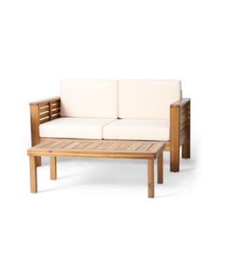 Streamdale Acacia Wood Outdoor Loveseat And Coffee Table Set With Cushions