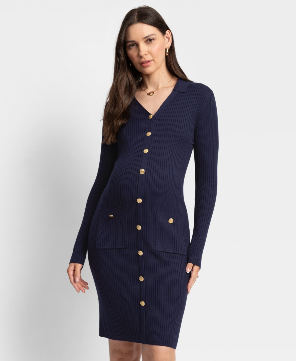Shop Seraphine Women's Maternity Knee Length Knit Dress In Navy