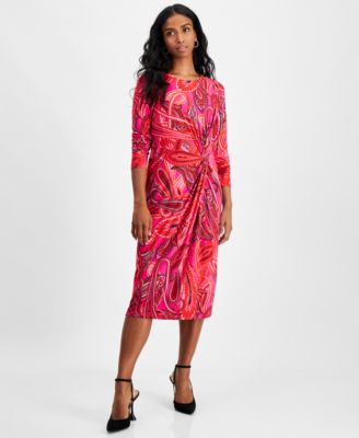 I.N.C. International Concepts - Petite Printed Knot-Waist Midi Dress