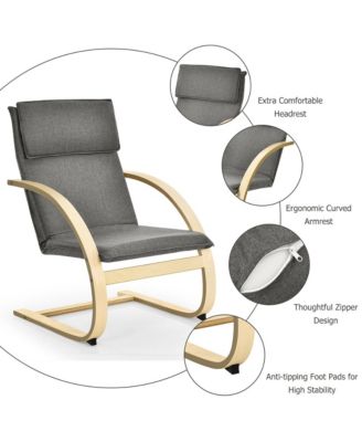 Set of 2 Bentwood Lounge Chair Fabric Upholstered Accent Leisure Armchair Gray