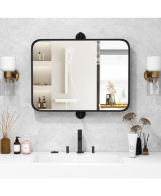 30 x 22 Inch Black Metal Framed Pivot Rectangle Wall-Mounted Mirror