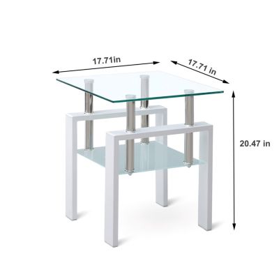 2-Layer Tempered Glass End Table with Storage