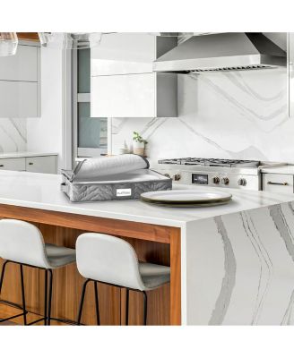 Quilted China Platter Storage Case with Handles & Felt Dividers (Gray)