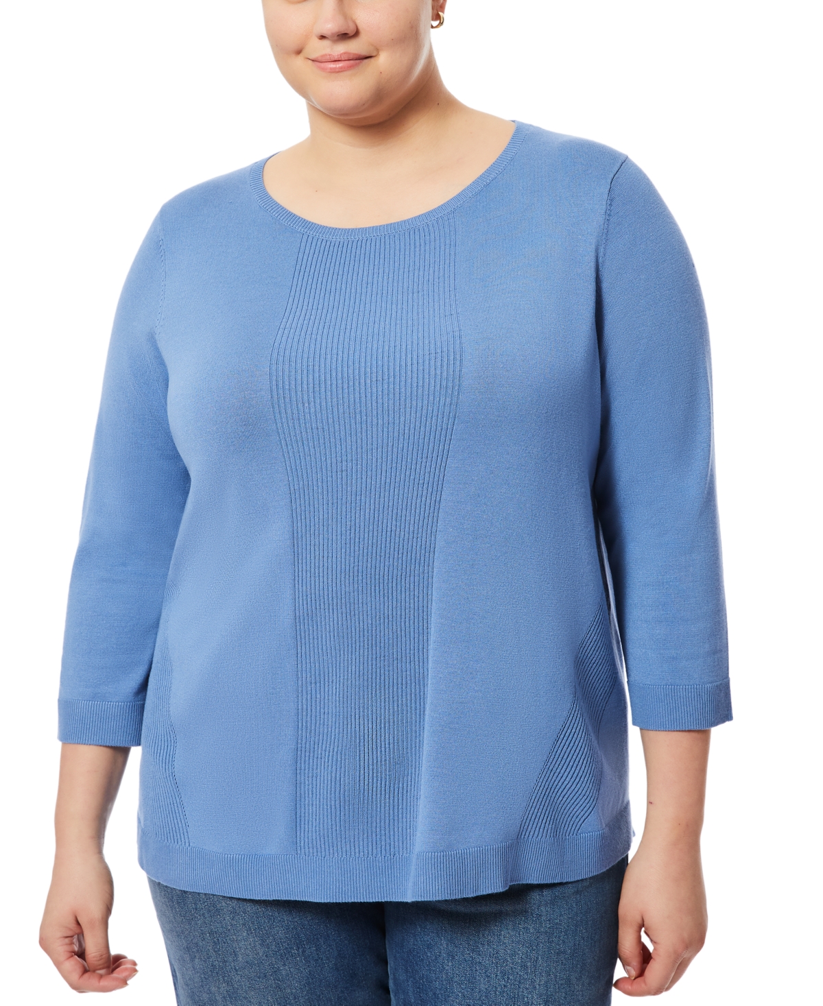 MELISSA PAIGE PLUS SIZE RIBBED ROUND-HEM 3/4-SLEEVE SWEATER 