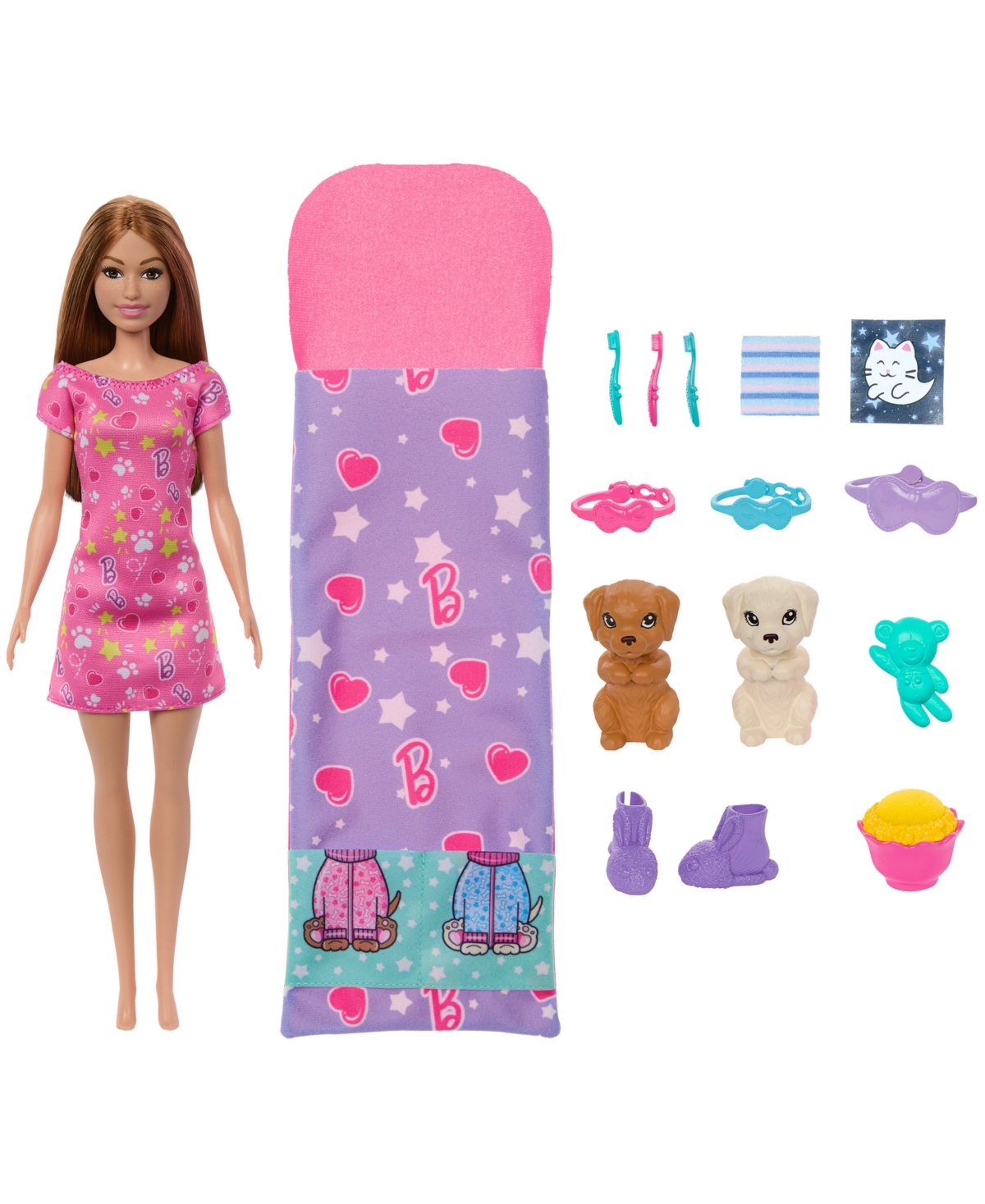 Barbie Doll Puppy Slumber Party Playset With 2 Toy Dog Figures, 10+ Accessories, Color-change In Multi-color