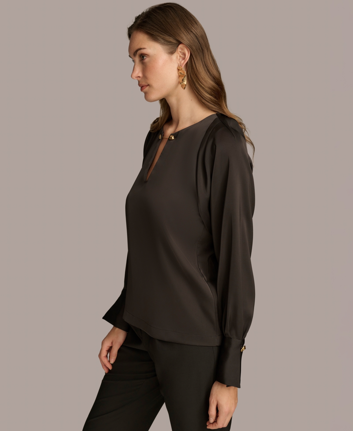 Donna Karan New York Women's Chain-Hardware Long-Sleeve Blouse