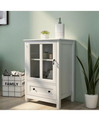  Buffet Storage Cabinet With Single Glass Doors And Unique Bell Handle