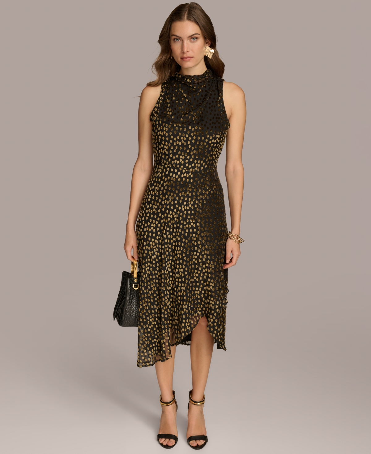 Donna Karan New York Women's Burnout Velvet Sleeveless Midi Dress -Gold Multi