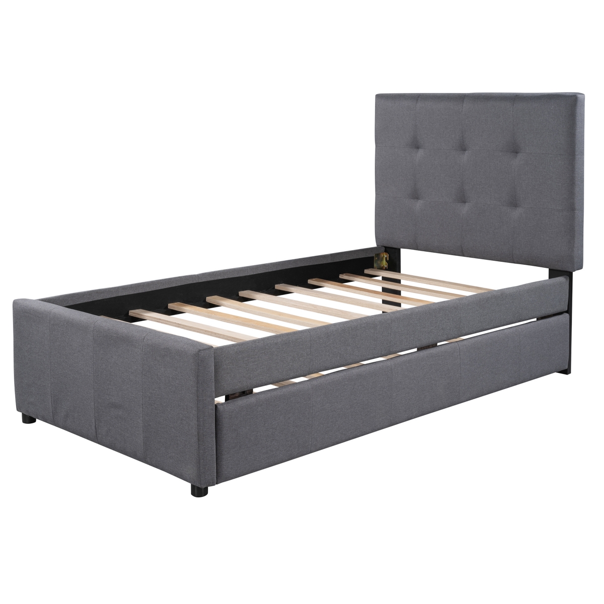 Streamdale Furniture Linen Upholstered Platform Bed With Headboard And Trundle, Twin