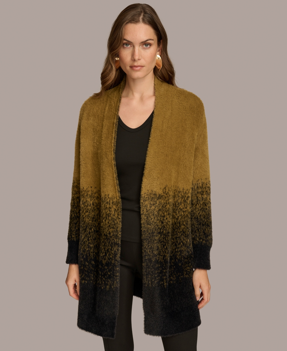 Donna Karan New York Women's Ombre Eyelash Cardigan -Black