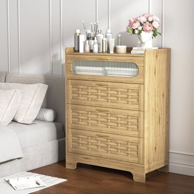 Multipurpose 4-Drawer Dresser with Stylish Woven Texture Top