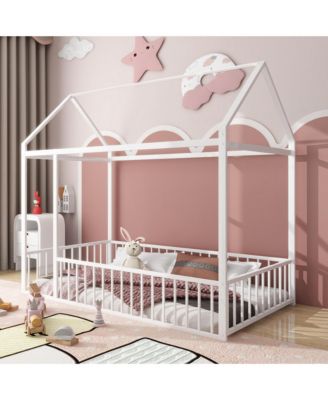 Twin Metal House Bed with Fence