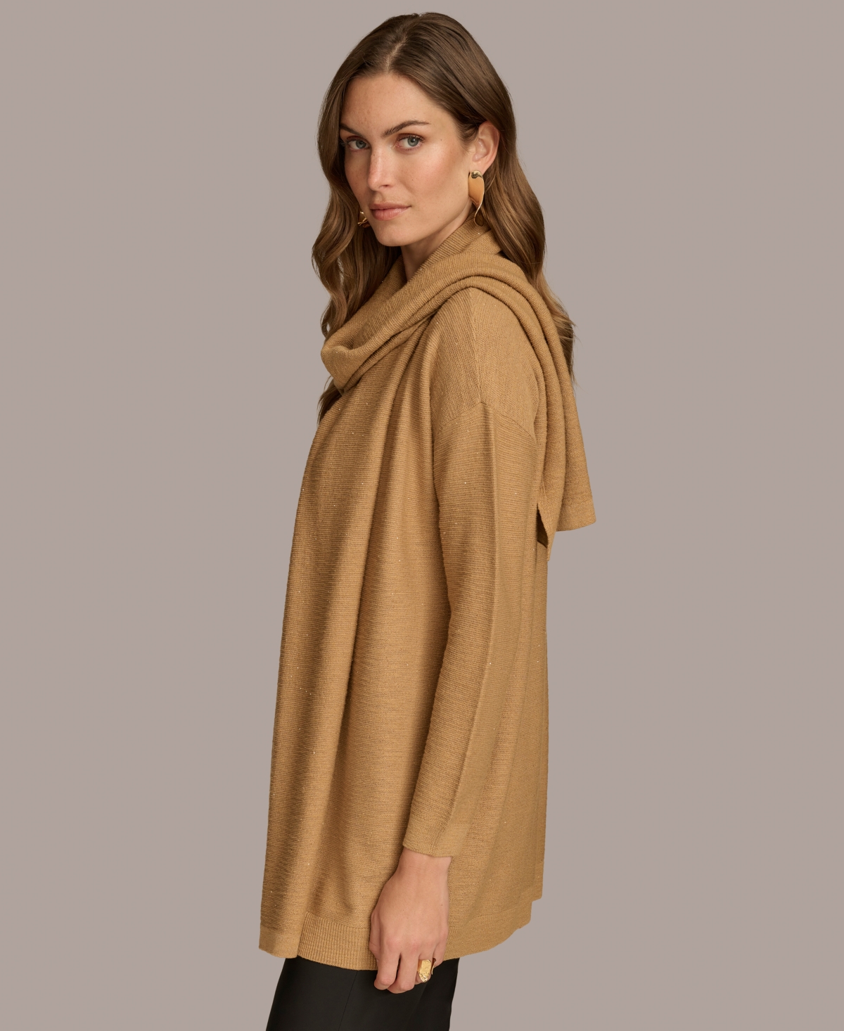 Donna Karan New York Women's Micro-Sequin Scarf Neck Cardigan
