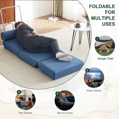 Foldable Sofa Bed with Pillow, Portable, Breathable Linen