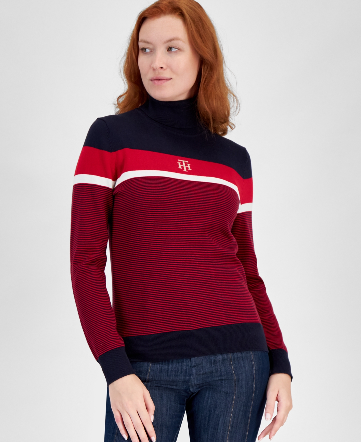 Tommy Hilfiger Women's Logo-Stripe Turtleneck Sweater