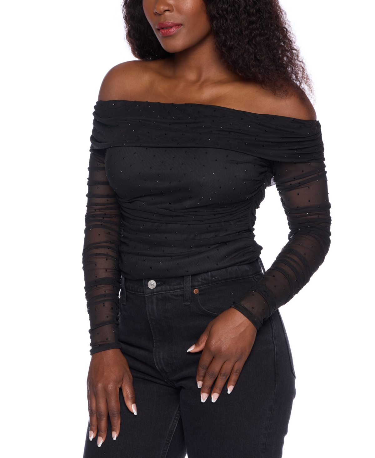 Alex & Sophia Juniors' Off-The-Shoulder Embellished Top -blk