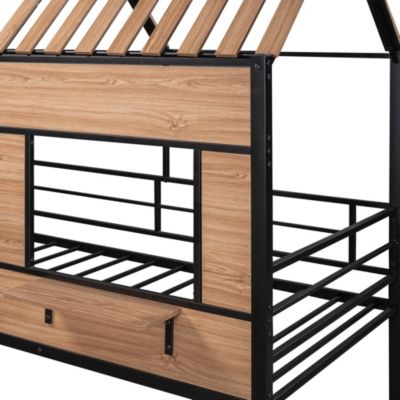 Streamdale Metal Twin Size Loft Bed With Roof, Window, Guardrail, Ladder