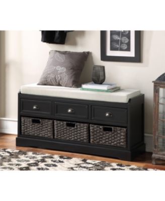 Homes Collection Wood Storage Bench with 3 Drawers and 3 Baskets