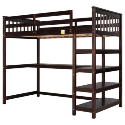 Streamdale Twin Size Loft Bed With Storage Shelves And Under-Bed Desk