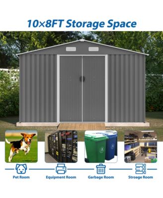 10x8FT Outdoor Storage Shed with Metal Base & Lockable Doors