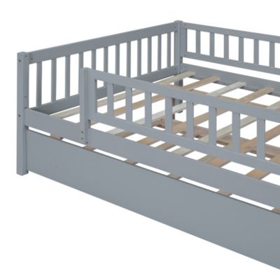 Streamdale Full Size Wood Daybed With Trundle And Fence Guardrails