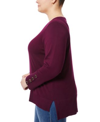 Plus Size Button-Cuff Boat-Beck Sweater