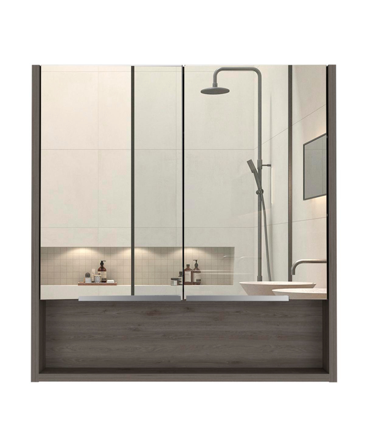 Streamdale Furniture Jaspe Mirror Cabinet, Three Internal Shelves, One Open Shelf, Double Door Cabinet - Light Gray