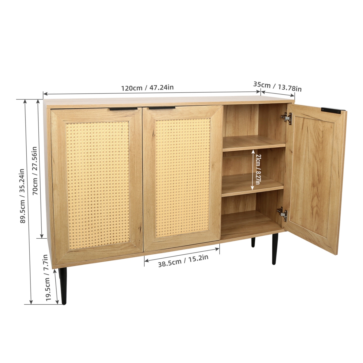 Streamdale Furniture Elegant Kitchen Buffet with Rattan Doors & 3-Tier Shelving